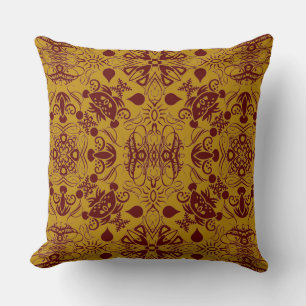 Chestnut Brown and Antique Gold Flourishes Cushion