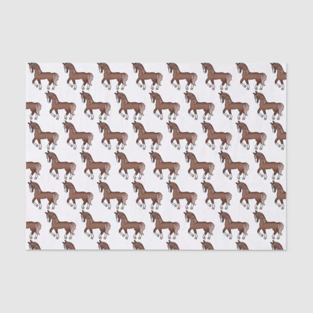 Chestnut Brown Cute Cartoon Trotting Horse Pattern Tissue Paper (Front)