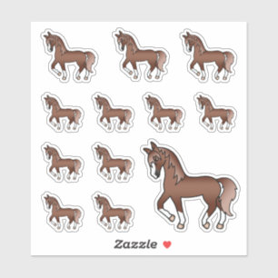 Chestnut Brown Cute Cartoon Trotting Horses
