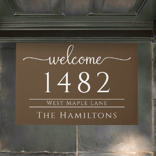 Chestnut brown family name personalised address doormat
