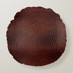 Chestnut Brown Faux Leather Round Cushion