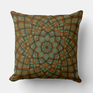 Chestnut Brown Green Blue Star Flower Pattern Cushion