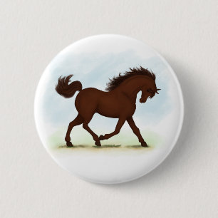 Chestnut Brown Horse Equestrian 6 Cm Round Badge