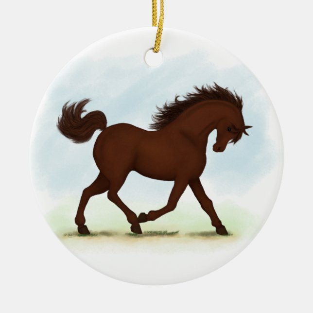 Chestnut Brown Horse Equestrian Ceramic Tree Decoration (Front)