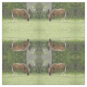 Chestnut Brown Horse Grazing Patterned Animal Fabric