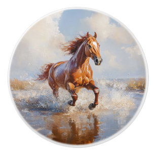 Chestnut Brown Horse Running on the Beach Ceramic Knob