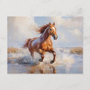 Chestnut Brown Horse Running on the Beach Postcard