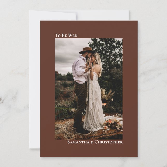 Chestnut Brown Minimalist Vertical Photo Wedding Invitation (Front)