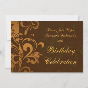 Chestnut Brown Swirl Birthday Party Invitations