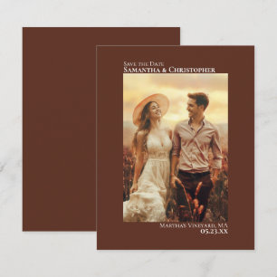 Chestnut Brown Vertical Photo Minimalist Wedding Save The Date