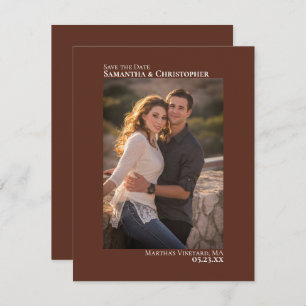 Chestnut Brown Vertical Photo Minimalist Wedding Save The Date