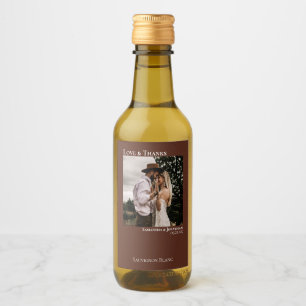 Chestnut Brown Wedding Photo Love & Thanks Mini Wine Label