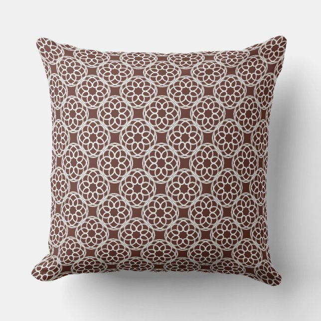 Chestnut Brown White Geometric Seamless Pattern Cushion (Front)