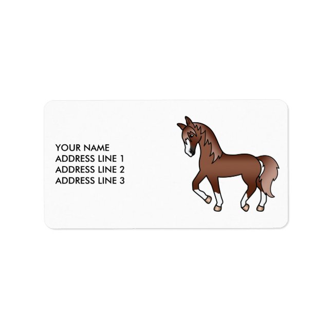 Chestnut Cute Cartoon Trotting Horse & Custom Text Label (Front)