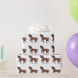 Chestnut Cute Cartoon Trotting Horse Pattern Wrapping Paper