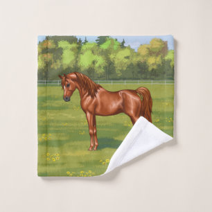 Chestnut Egyptian Arabian Horse in Spring Pasture Bath Towel Set