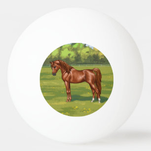 Chestnut Egyptian Arabian Horse in Spring Pasture Ping Pong Ball