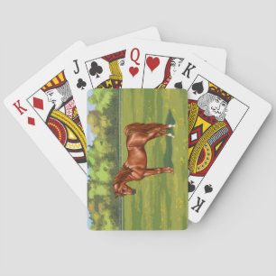 Chestnut Egyptian Arabian Horse in Spring Pasture Playing Cards