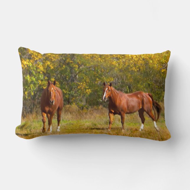 Chestnut Fall Horses Lumbar Cushion (Front)