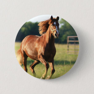 Chestnut Galloping Horse Button