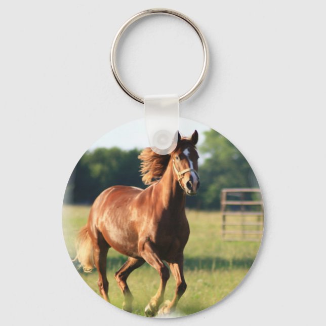 Chestnut Galloping Horse Keychain (Front)