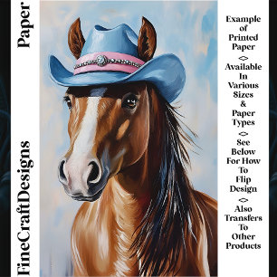 Chestnut Horse Blue Cowboy Hat CS8 Craft Paper