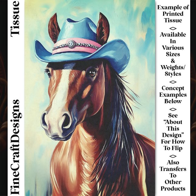 Chestnut Horse, Blue Pink Cowboy Hat CS9 Decoupage Tissue Paper (Creator Uploaded)