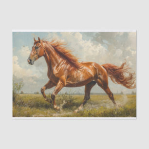 Chestnut Horse Galloping Oil Painting Decoupage Tissue Paper