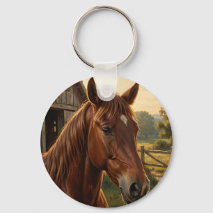Chestnut Horse Golden Hour Barn Key Ring