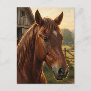 Chestnut Horse Golden Hour Barn Postcard