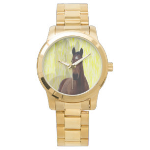 Chestnut Horse Shadows, Large Gold Unisex Watch