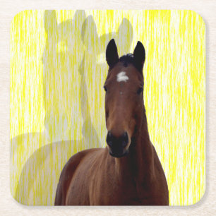 Chestnut Horse Shadows, Square Paper Coaster