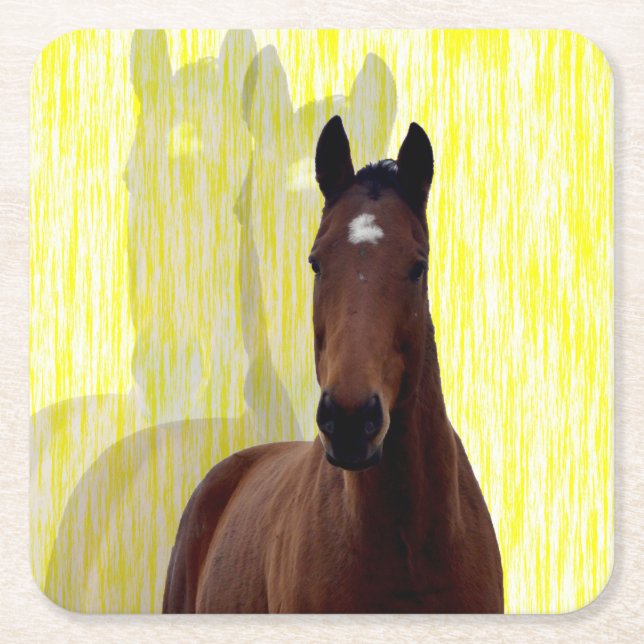 Chestnut Horse Shadows, Square Paper Coaster (Front)