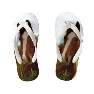 Chestnut Horse Sniffing A Banksia Tree, Kid's Flip Flops