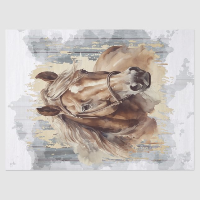 Chestnut Horse Watercolor Decoupage Tissue Paper (Front)