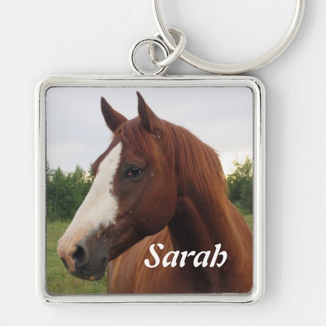 Chestnut Horse with Blaze Personalised Keychain (Front)