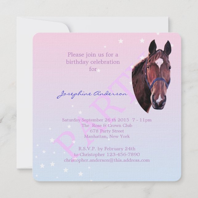 Chestnut Horse with White Star Invitation (Back)