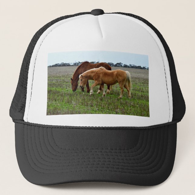 Chestnut Mare And Palomino Foal, Trucker Hat (Front)