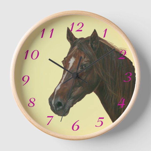 Chestnut mare equine picture of brown horse clock (Front)