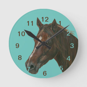 Chestnut mare horse portrait equine painting round clock