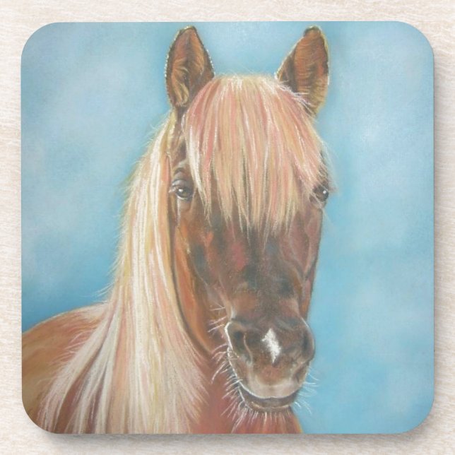 chestnut mare with blond mane equine art horse coaster (Front)