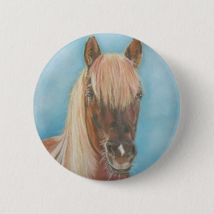 chestnut mare with blonde mane equine art horse 6 cm round badge