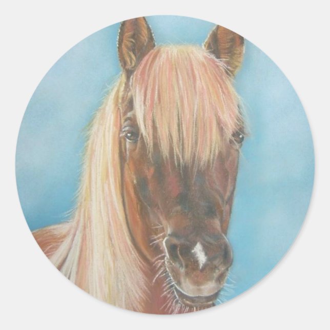 chestnut mare with blonde mane equine art horse classic round sticker (Front)