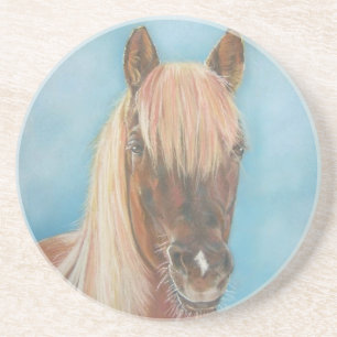 chestnut mare with blonde mane equine art horse coaster