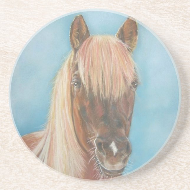 chestnut mare with blonde mane equine art horse coaster (Front)