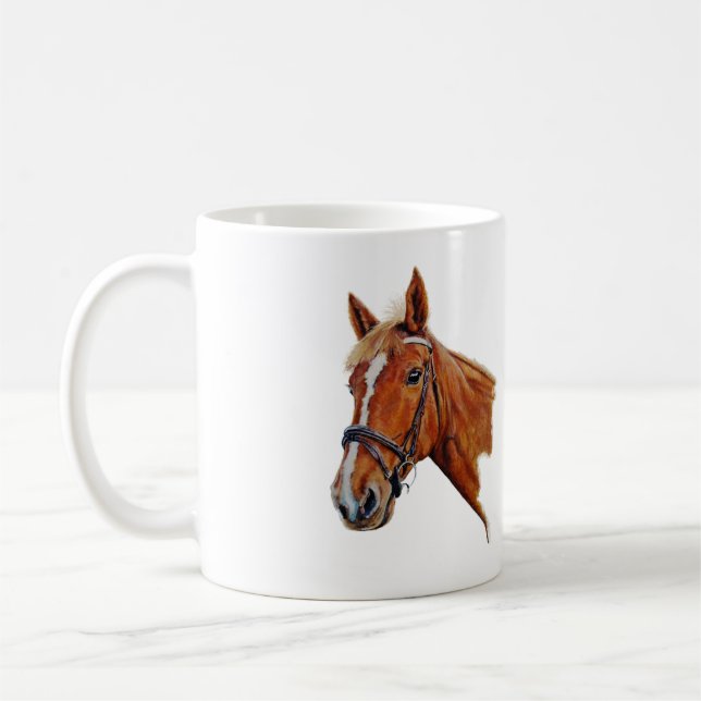 Chestnut mare with white blaze. Art. Coffee Mug (Left)