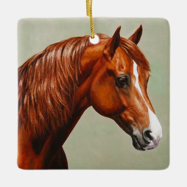 Chestnut Morgan Horse Ceramic Tree Decoration (Front)