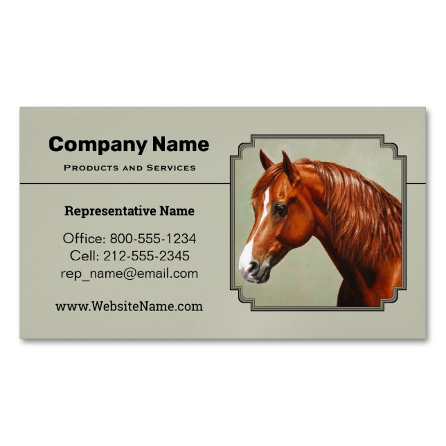 Chestnut Morgan Horse Sage Green Magnetic Business Card (Front)