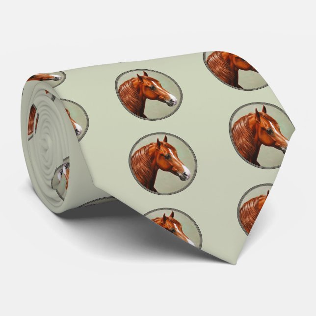Chestnut Morgan Horse Sage Green Tie (Rolled)