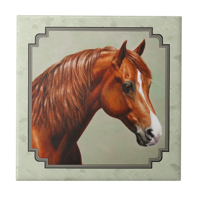 Chestnut Morgan Horse Sage Green Tile (Front)